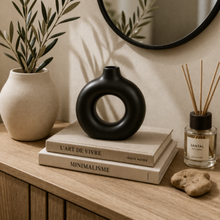 Vase Déco En Céramique "Cercle" 24 cm Noir
