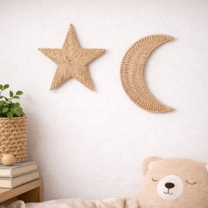 Lot de 2 Décos Murales "Étoile & Lune" 25cm Naturelles