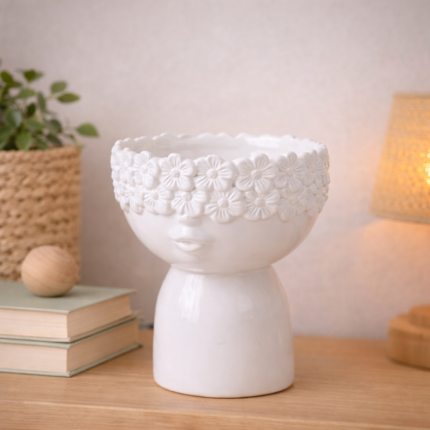 Vase Visage Céramique "Florys" 18cm Blanc