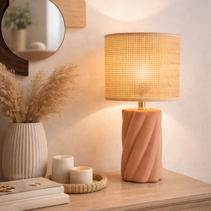 Lampe à Poser "Twist" 45cm Terracotta & Beige doré