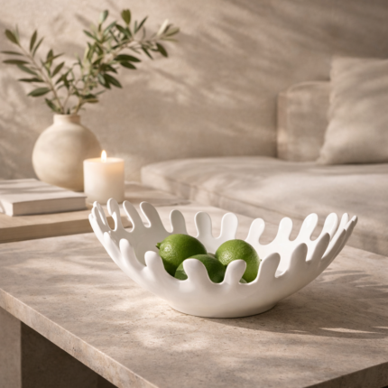 Coupe Ovale Porcelaine "Algue" 30cm Blanche