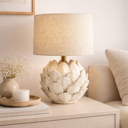 Lampe En Céramique "Pétales" 25cm Crème