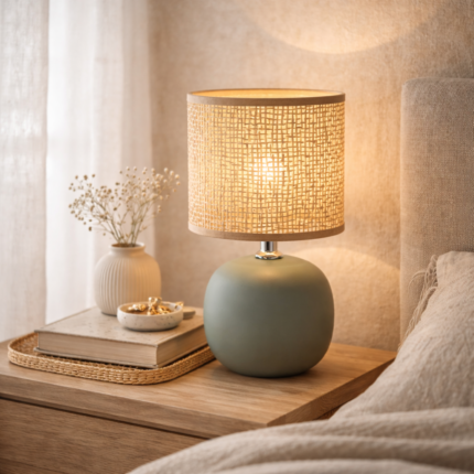 Lampe Céramique "Boule" 25cm Kaki & Naturelle