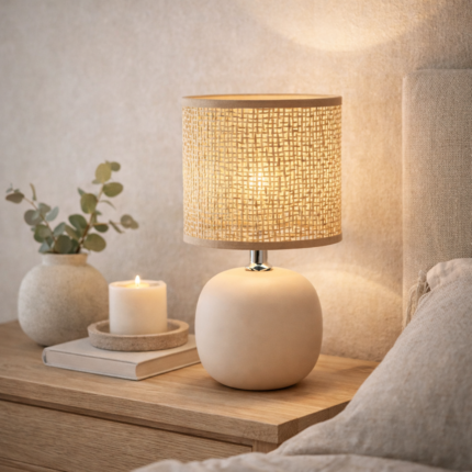 Lampe Céramique "Boule" 25cm Beige & Naturelle