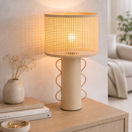 Lampe Métal & Bambou "Amphore" 35cm Beige Orange