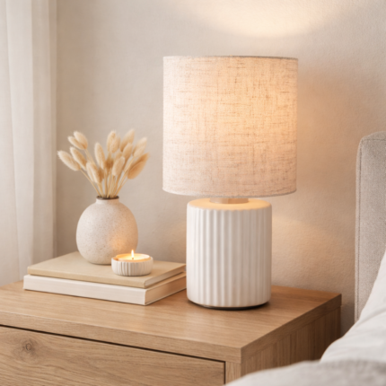 Lampe Cylindrique "Eva" 28cm Écrue & Blanche