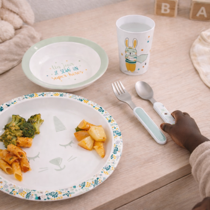 Set Repas Plastique Inox "Lapin" 22cm Vert