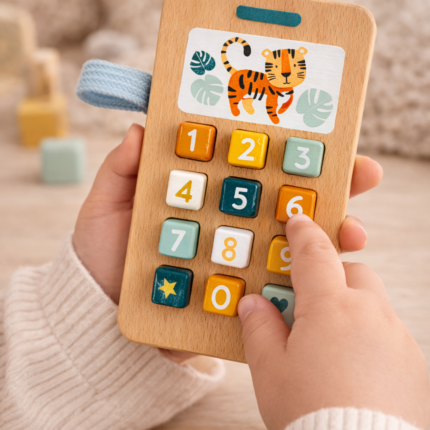 Téléphone Jouet Bois "Tigre" 12cm Multicolore