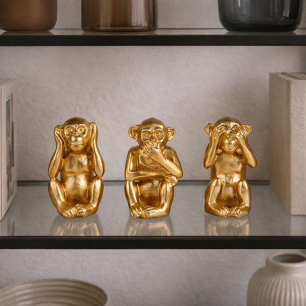 Lot de 3 Statuettes Déco "Singe Sagesse" 12cm Or