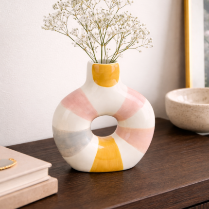 Vase Dolomite "Donut" 15cm Multicolore