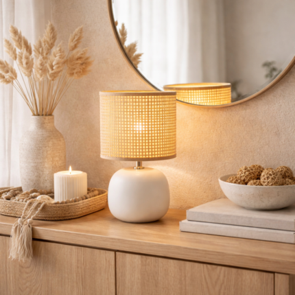 Lampe Céramique "Boule" 25cm Blanc & Naturelle