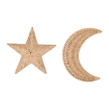 Lot de 2 Décos Murales "Étoile & Lune" 25cm Naturelles