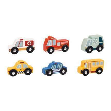Lot de 6 voitures en bois "Urbain" 28cm Multicolore