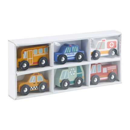 Lot de 6 voitures en bois "Urbain" 28cm Multicolore