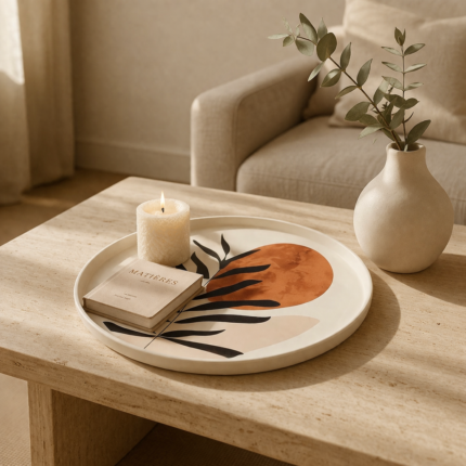 Plateau Déco Métal "Soléa" 35cm Beige