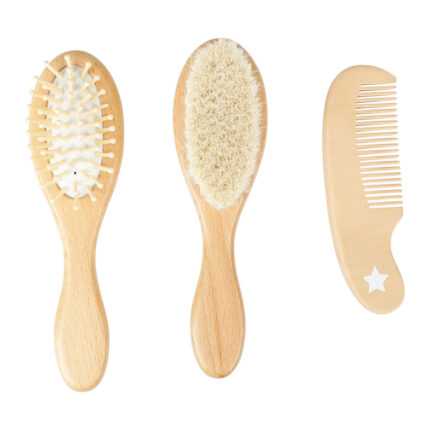 Set brosse & peigne "Etoile" 20cm Naturel
