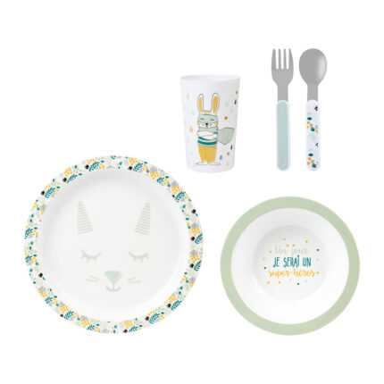 Set Repas Plastique Inox "Lapin" 22cm Vert