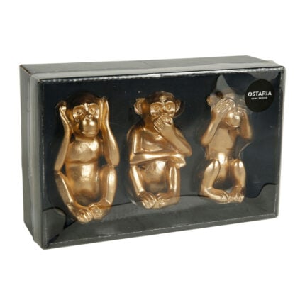 Lot de 3 Statuettes Déco "Singe Sagesse" 12cm Or