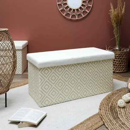 Banc Coffre Pliable "Tressé" 76cm Blanc