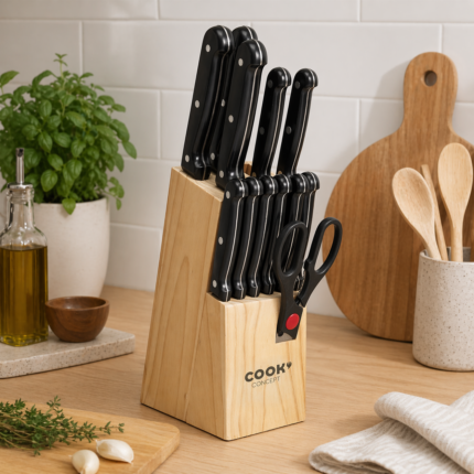 Bloc 11 Couteaux & Ciseaux "Inox" 34cm Noir