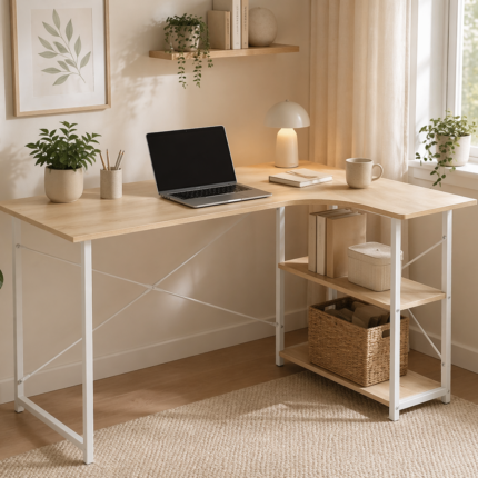 Bureau d'Angle "Job" 120cm Blanc & Naturel