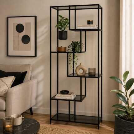 Étagère en Verre Fumé "Edison" 180cm Noir