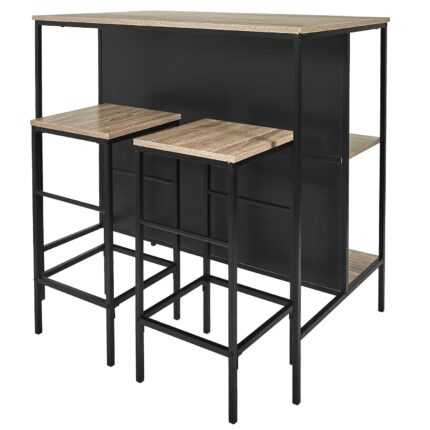 Ilot Central & 2 Tabourets "Aliaj" 105cm Naturel & Noir