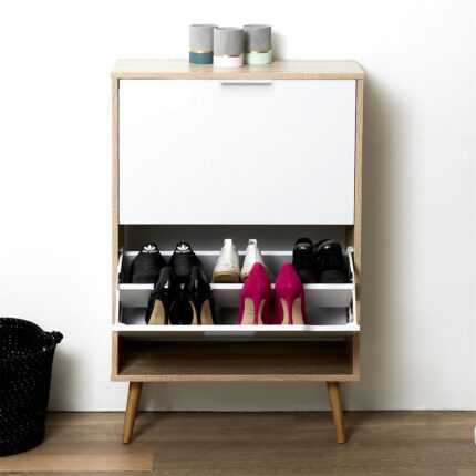 Meuble à Chaussures "Scandina" 92cm Blanc & Bois