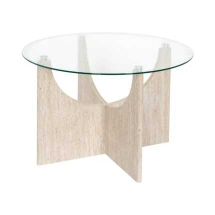 Table Basse en Verre "Pietra" 70cm Beige