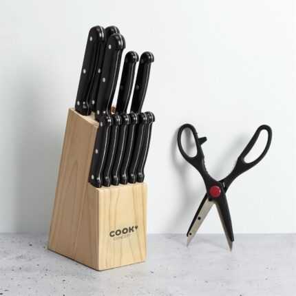 Bloc 11 Couteaux & Ciseaux "Inox" 34cm Noir
