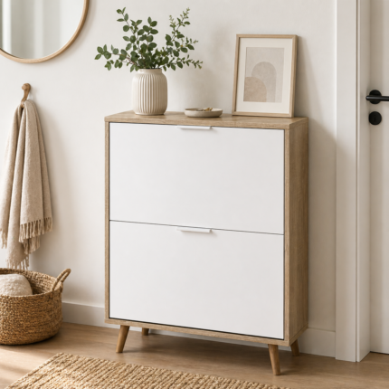 Meuble à Chaussures "Scandina" 92cm Blanc & Bois