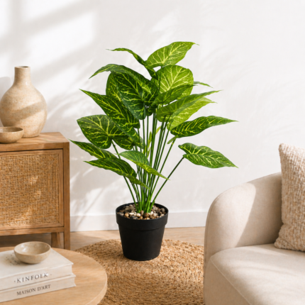 Plantes Artificielle "En Pot" 55cm Vert Blanc