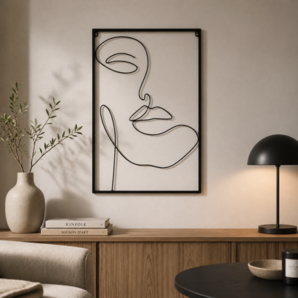 Tableau Mural Filaire "Visage abstrait" 90cm Noir