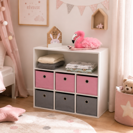 Meuble de Rangement 6 bacs "Happy" 78cm Rose