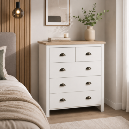 Commode 5 Tiroirs "Virginia" 80cm Blanc