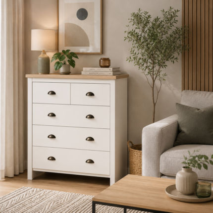 Commode 5 Tiroirs "Virginia" 80cm Blanc