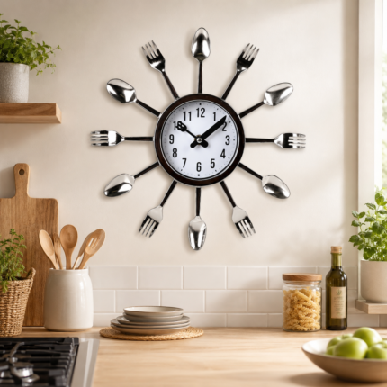 Pendule en Métal "Ustensiles" 30cm Argent
