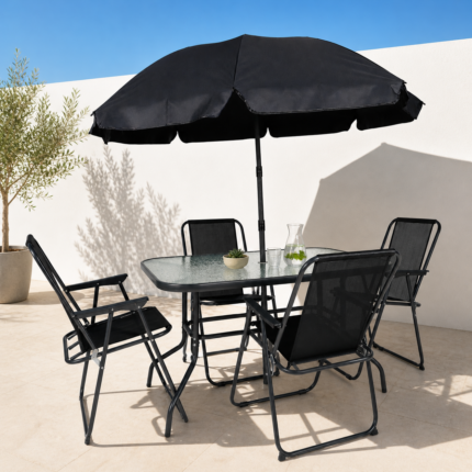Table de Jardin & 4 Chaises "Parasol" 120cm Noir