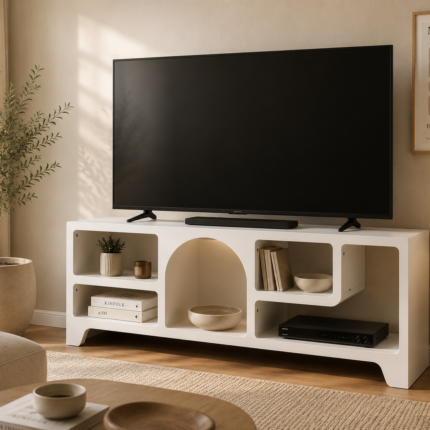 Meuble TV Organique 5 Niches "Alegra" 120cm Blanc