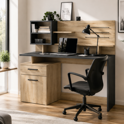 Bureau fonctionnel "Malicie" 120cm Chêne & Noir