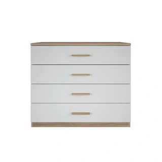 Commode 4 Tiroirs "Selena" 100cm Chêne brossé & Blanc