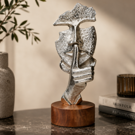 Statuette Déco "Silence" 30cm Argent