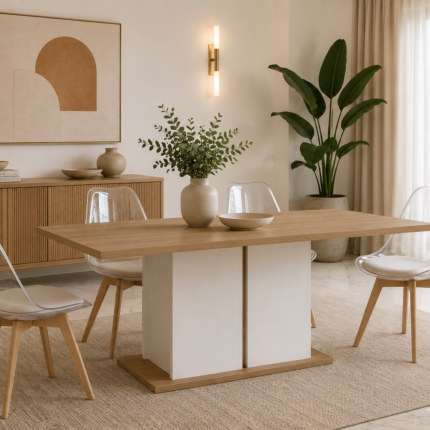 Table à Manger "Sucess" 160cm Blanc & Chêne