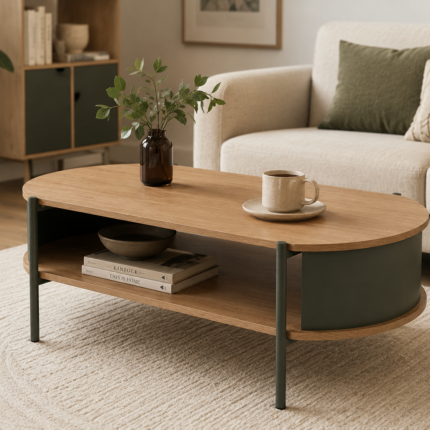 Table Basse avec Niche "Gigi" 100cm Naturel & Noir