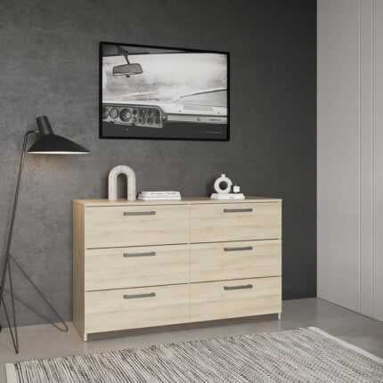 Commode 6 Tiroirs "Watson" 120cm Chêne Clair