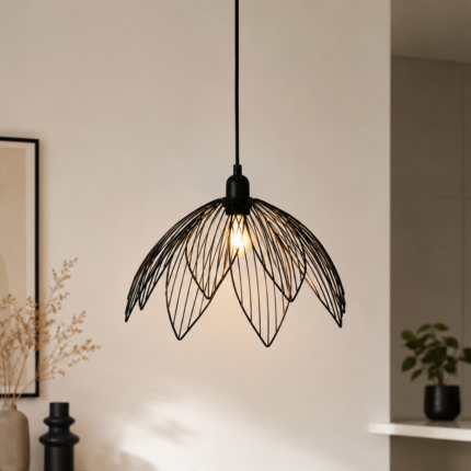 Lampe Suspension En Métal "Fleur" 40cm Noir
