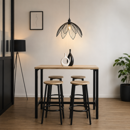 Lampe Suspension En Métal "Fleur" 40cm Noir