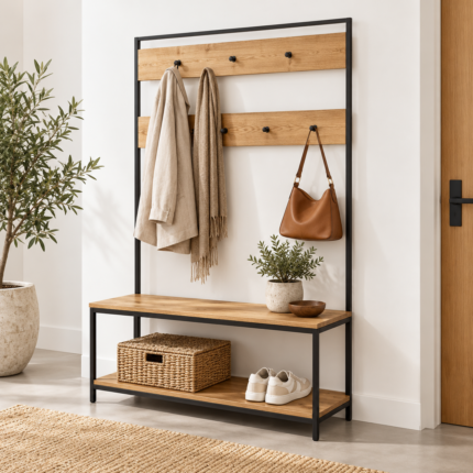 Porte vêtement & Range chaussure "River" 100cm Naturel