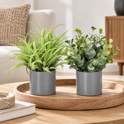 Lot de 2 Plantes Artificiel en Pot "Cylindro" 20cm Vert
