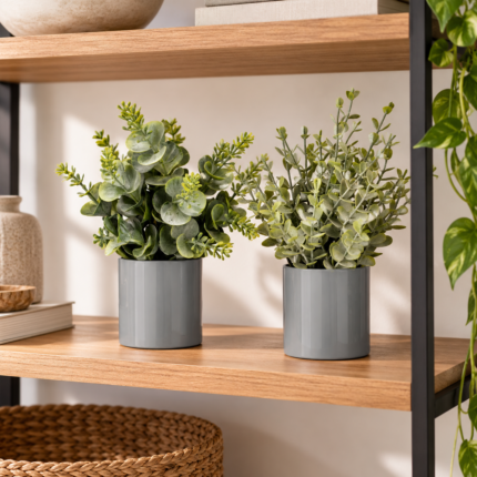 Lot de 2 Plantes Artificiel en Pot "Cylindro" 20cm Vert